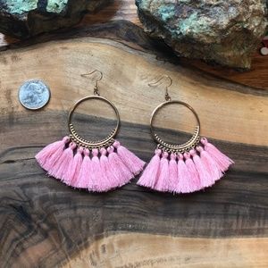 Pink Tassel Hoop Lightweight Chandelier Earrings